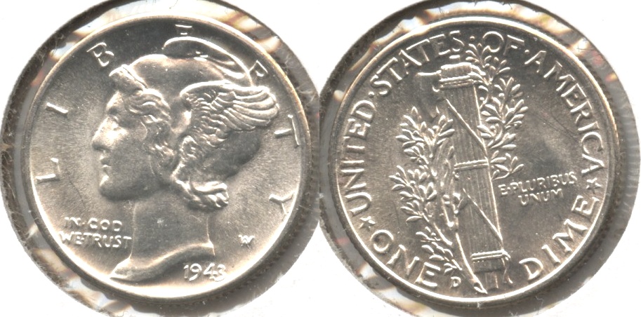 1943-D Mercury Dime MS-60 #aj