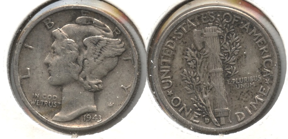 1943-D Mercury Dime VF-20