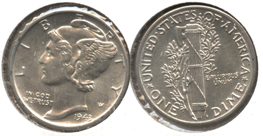 1943 Mercury Dime MS-60 #r