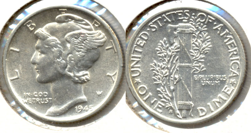 1945-S micro S Mercury Dime AU-50 a