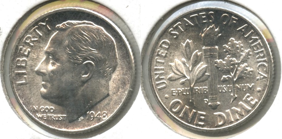 1948-D Roosevelt Dime MS-60 #e