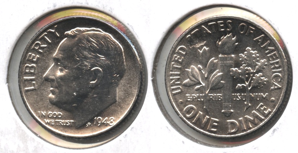 1948 Roosevelt Dime MS-64 #e Struck Through