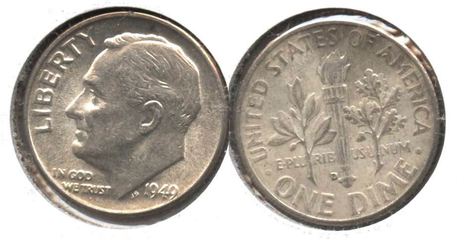 1949-D Roosevelt Dime AU-55 Hazy Reverse