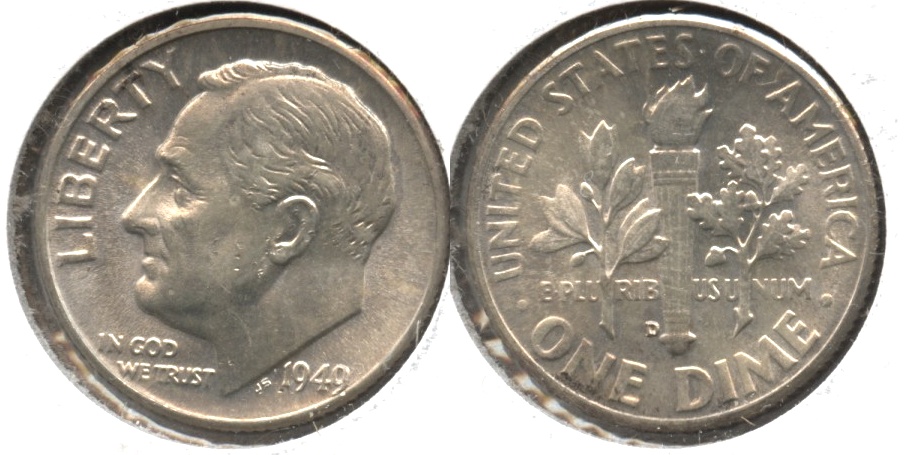 1949-D Roosevelt Dime MS-60 #b