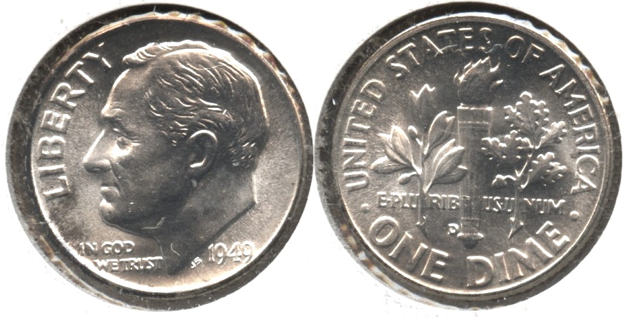 1949-D Roosevelt Dime MS-60 #d