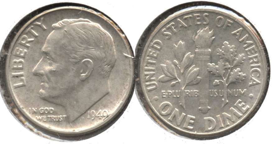 1949 Roosevelt Dime AU-50