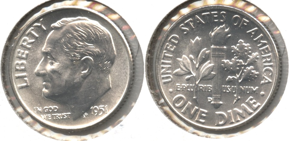 1951-D Roosevelt Dime MS-60 #a