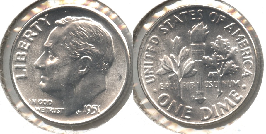 1951-D Roosevelt Dime MS-60 #f