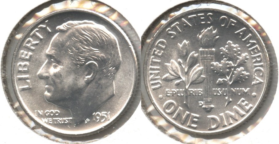 1951-D Roosevelt Dime MS-60 #i