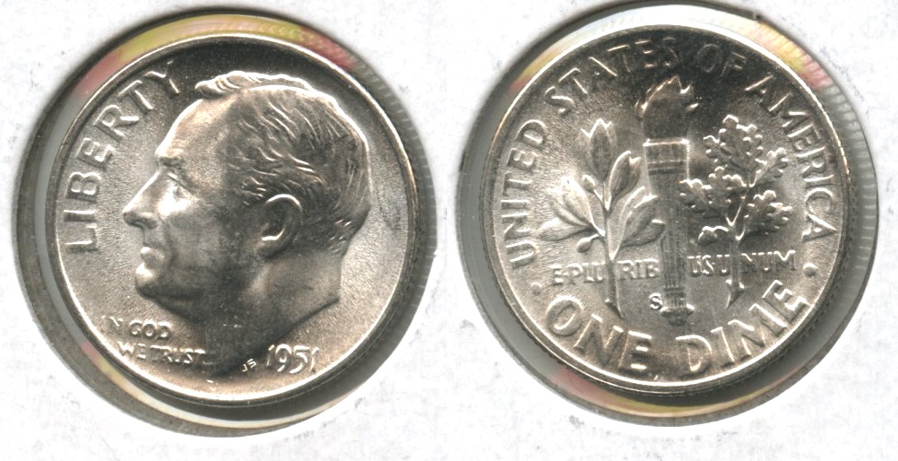 1951-S Roosevelt Dime MS-60 #h
