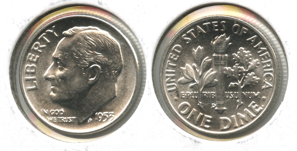 1953-D Roosevelt Dime MS-60 #b