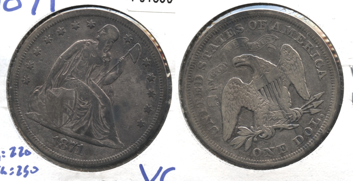 1871 Seated Liberty Silver Dollar VG-10