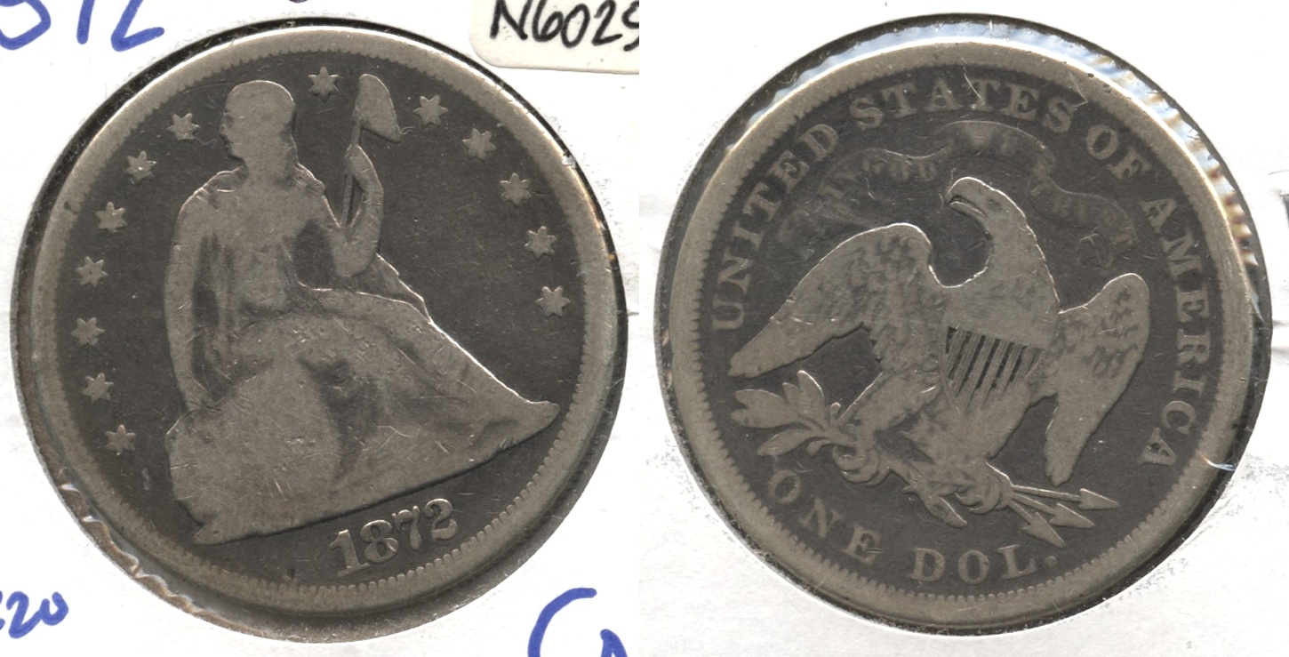 1872 Seated Liberty Silver Dollar Good-4 #a