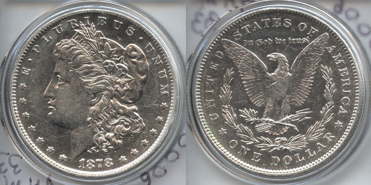 1878 Morgan Silver Dollar 7 over 8 Tailfeathers VAM-33 Double Legs AU-50 Cleaned