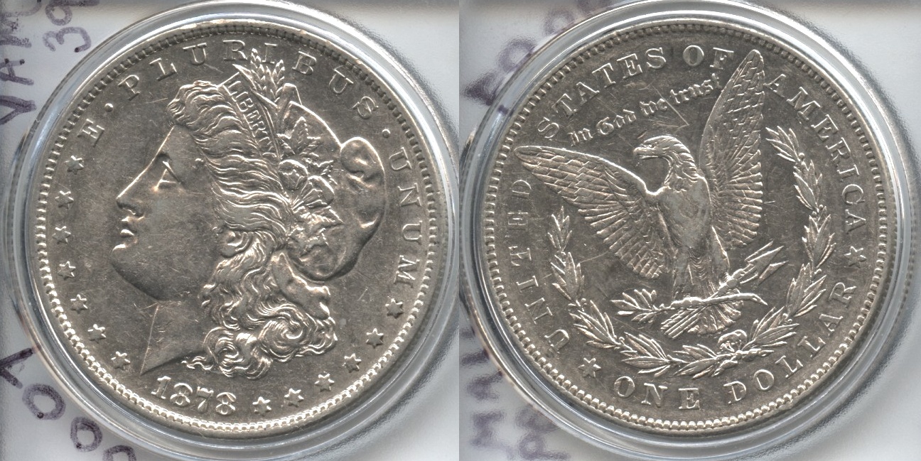 1878 Morgan Silver Dollar 7 over 8 Tailfeathers VAM-39 Line In Cap AU-50 #a Cleaned
