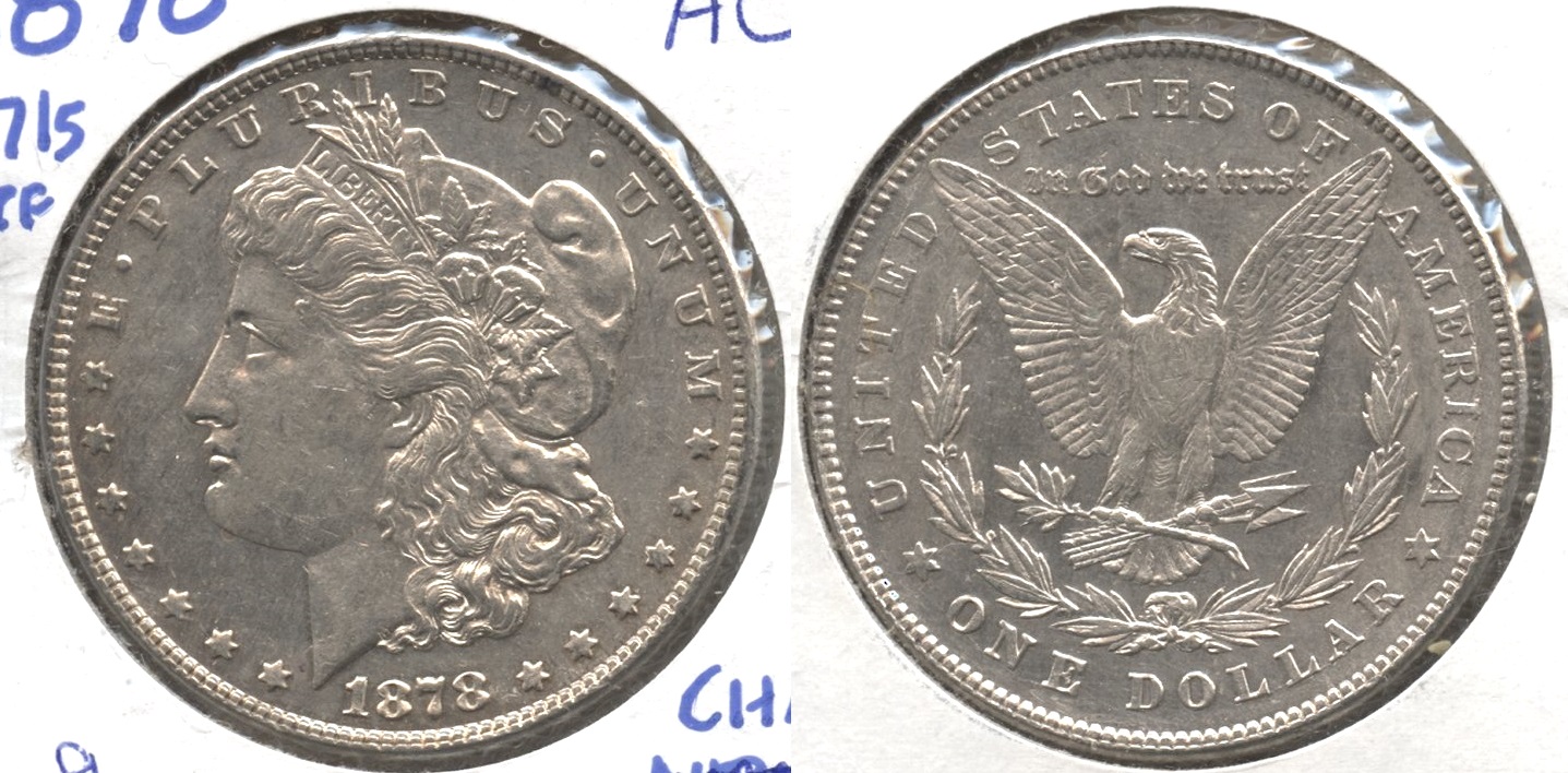 1878 Morgan Silver Dollar 7 over 8 Tailfeathers AU-50 #g