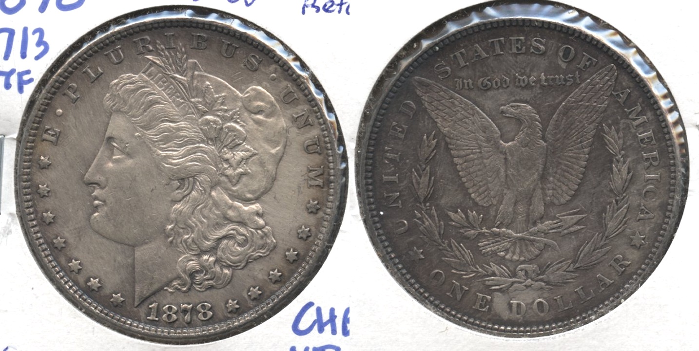 1878 Morgan Silver Dollar 7 over 8 Tailfeathers MS-60 #a Cleaned Retoned