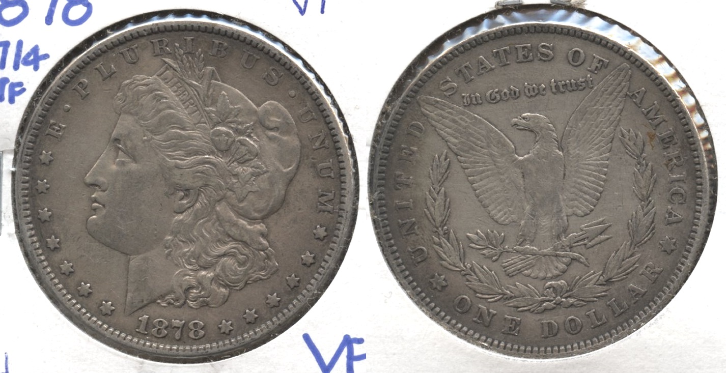 1878 Morgan Silver Dollar 7 over 8 Tailfeathers VF-20 #d