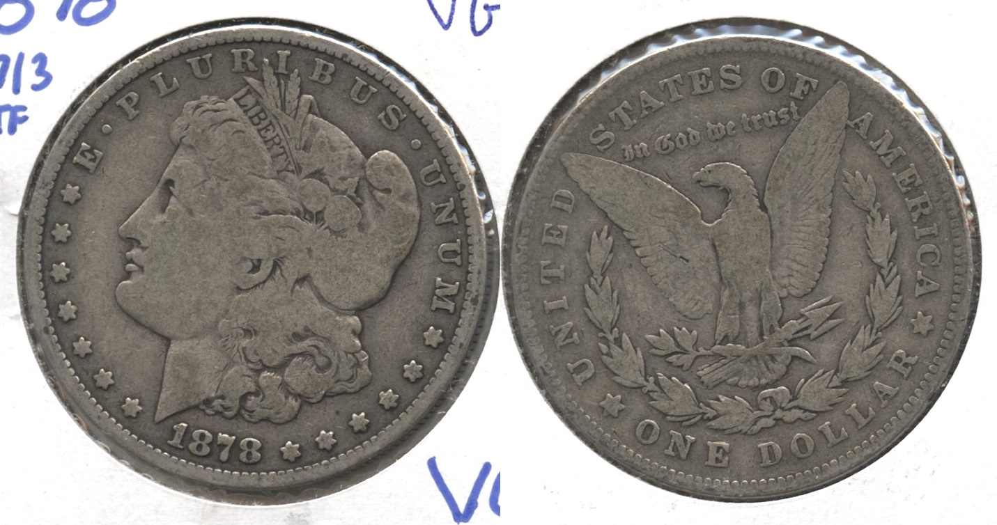 1878 Morgan Silver Dollar 7 over 8 Tailfeathers VG-8