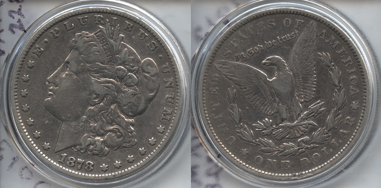 1878 Morgan Silver Dollar 7 Tailfeathers Fine-15 Cleaned Reverse of 1879 VAM-228