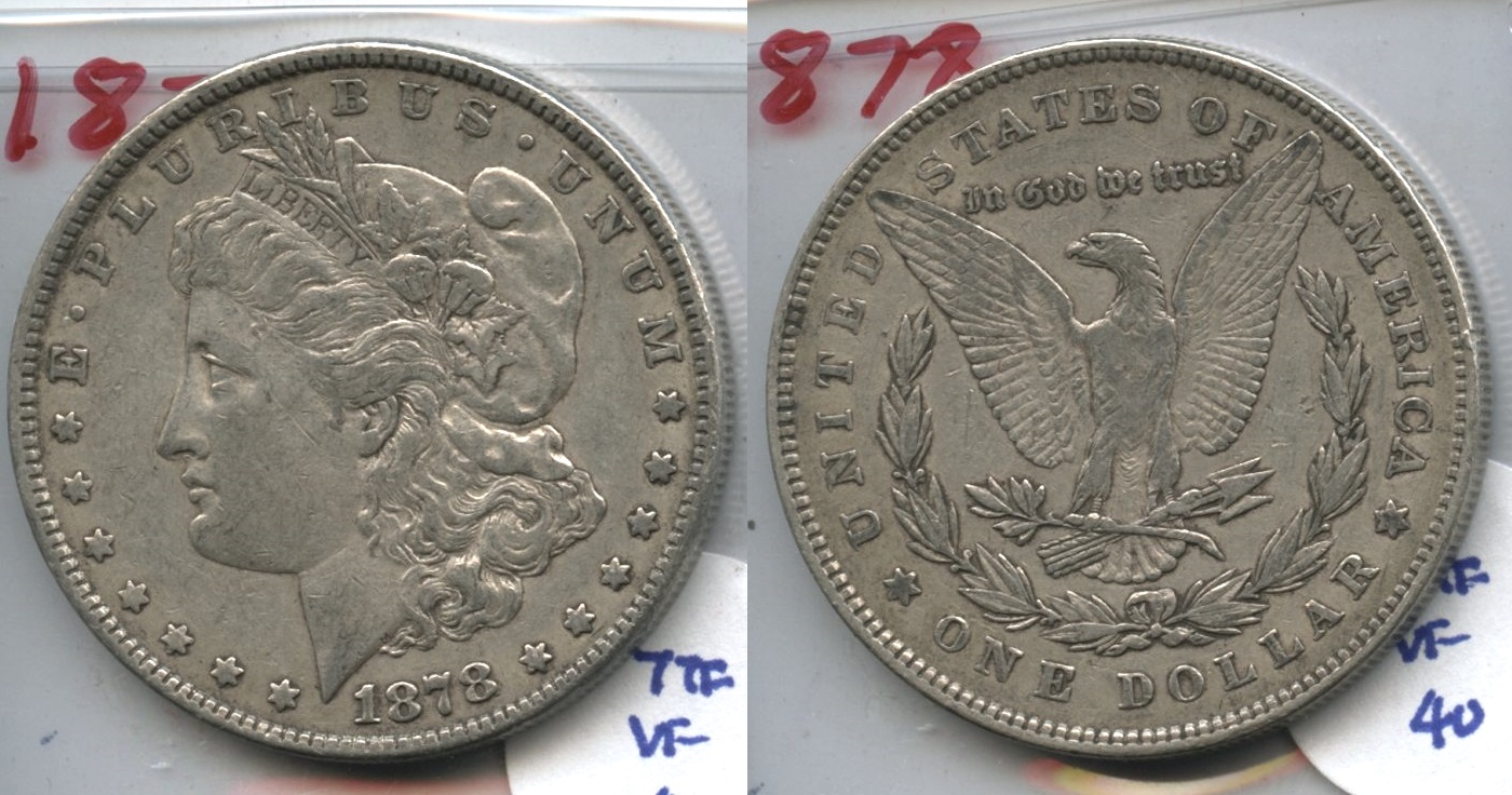 1878 Morgan Silver Dollar 7 Tailfeathers VF-20 #s