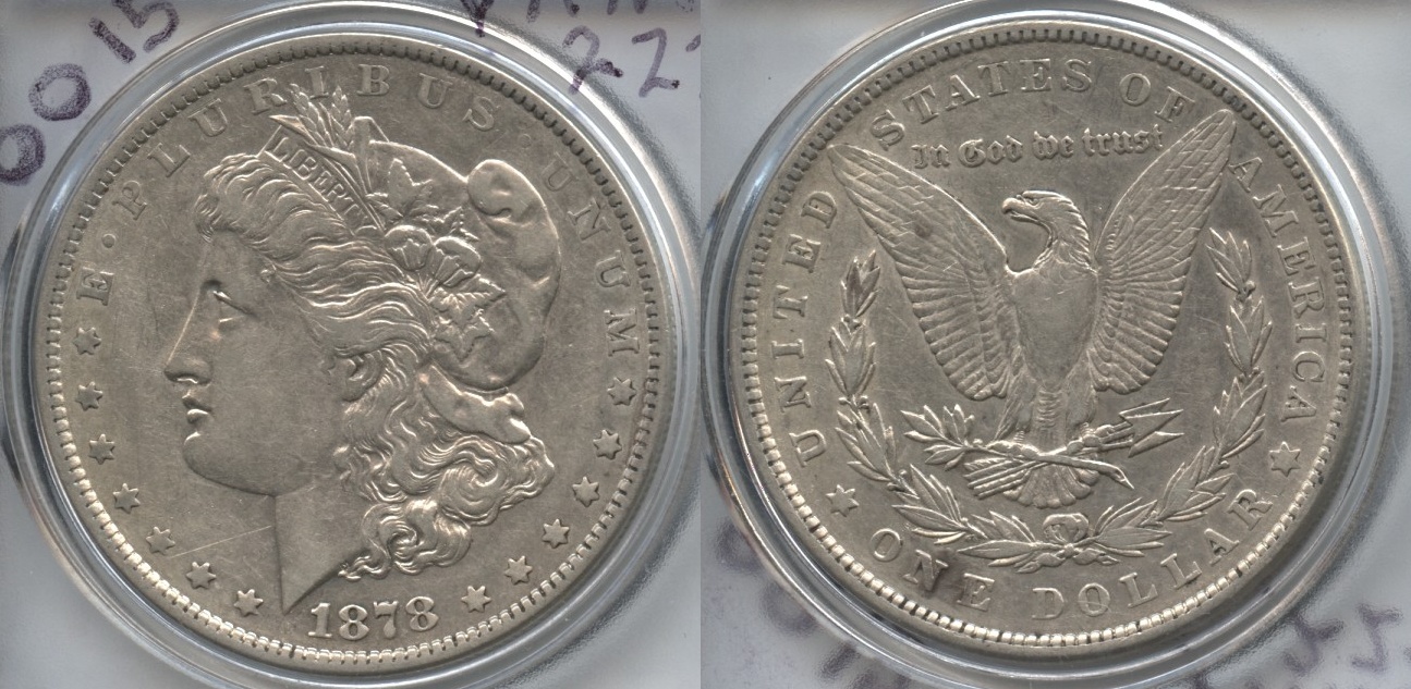 1878 Morgan Silver Dollar 7 Tailfeathers VF-30 #b Cleaned Reverse of 1879 VAM-222