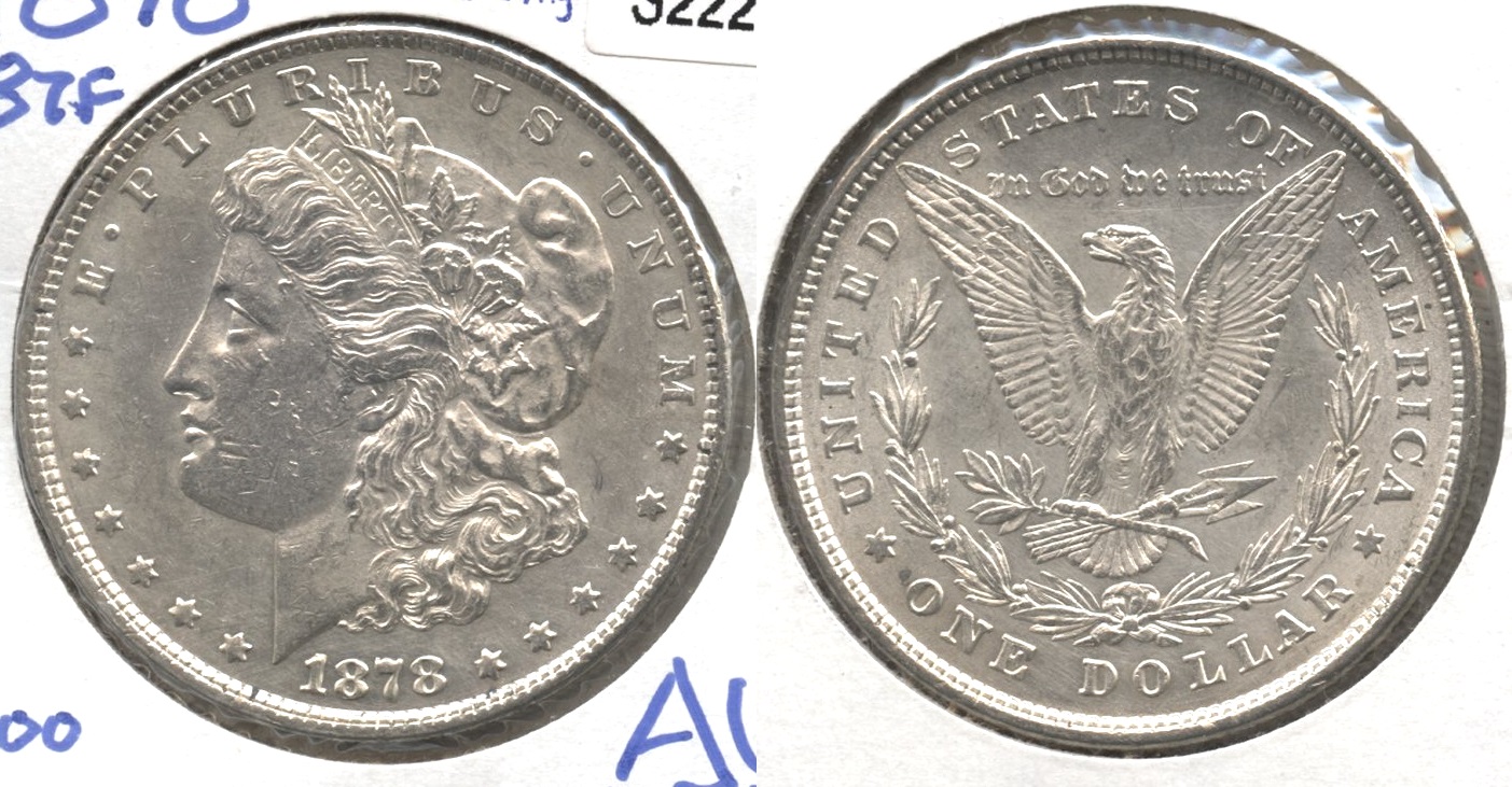 1878 Morgan Silver Dollar 8 Tailfeathers AU-50 Lightly Cleaned