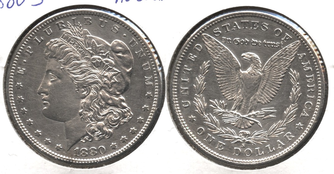 1880-S Morgan Silver Dollar AU-55 #c Cleaned