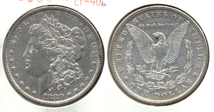 1880 Morgan Silver Dollar EF-40 a Rim Bump