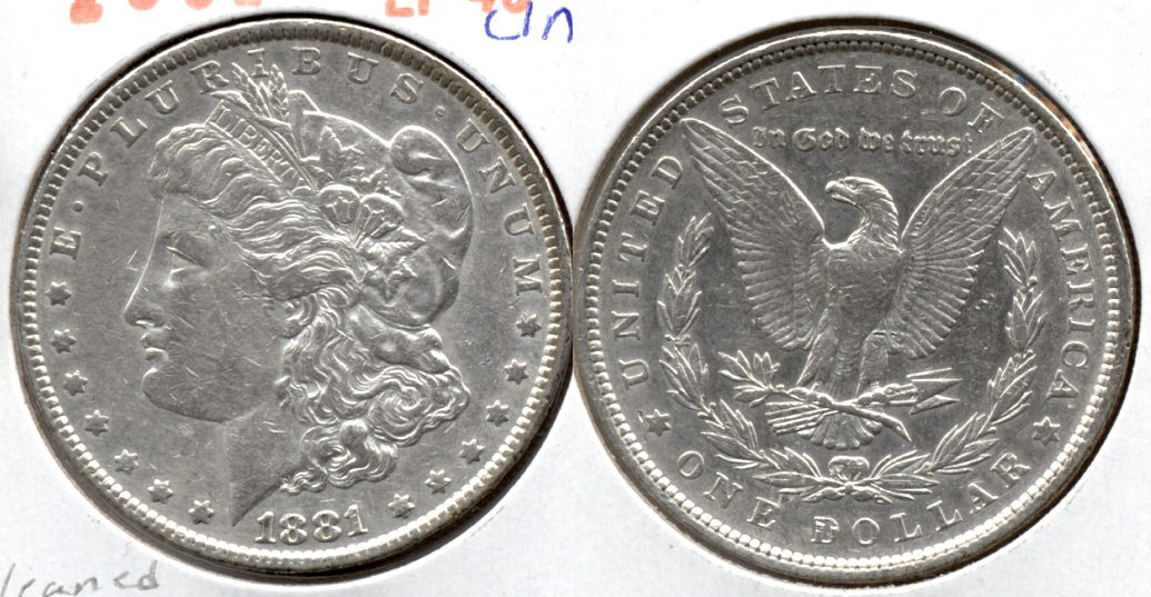 1881 Morgan Silver Dollar EF-40 a Cleaned
