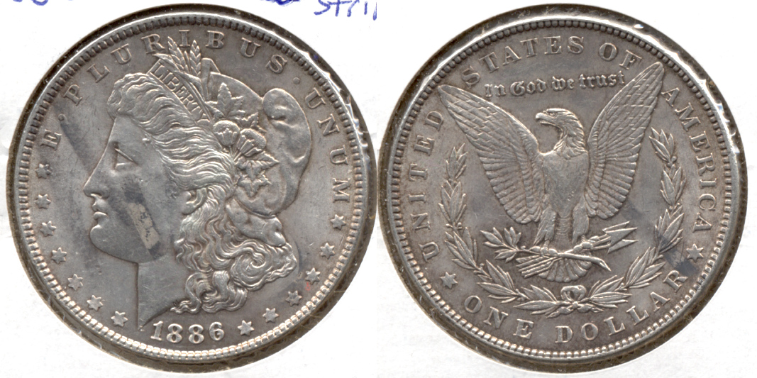 1886 Morgan Silver Dollar AU-50 n Darker Stripes