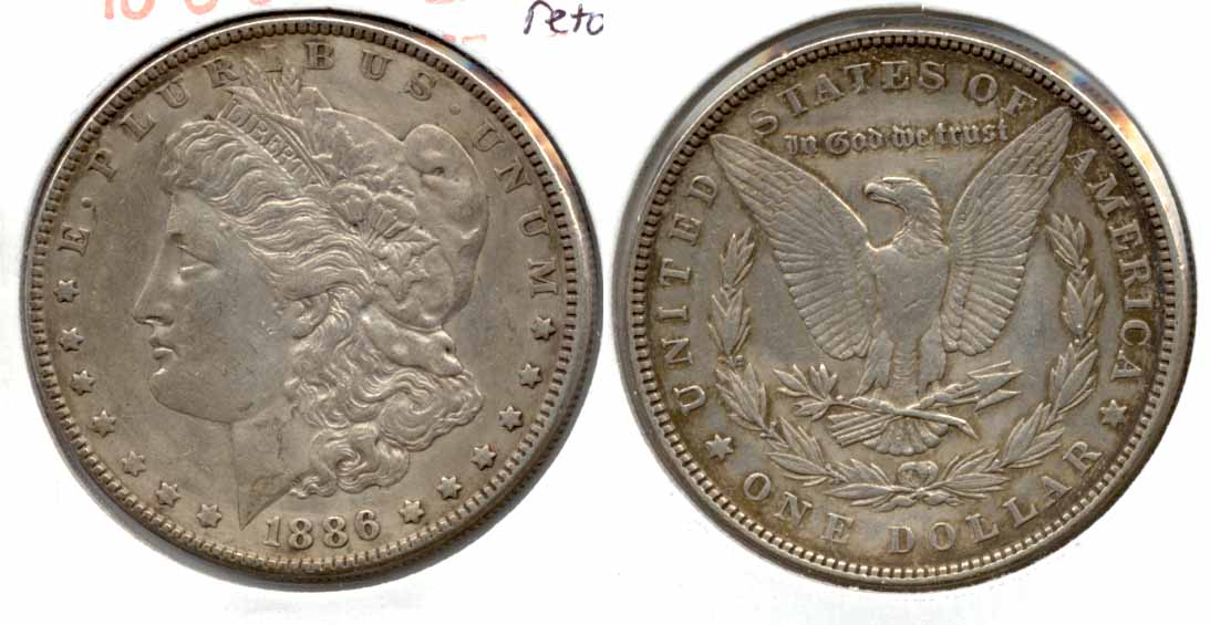 1886 Morgan Silver Dollar EF-40 k Cleaned Retoned