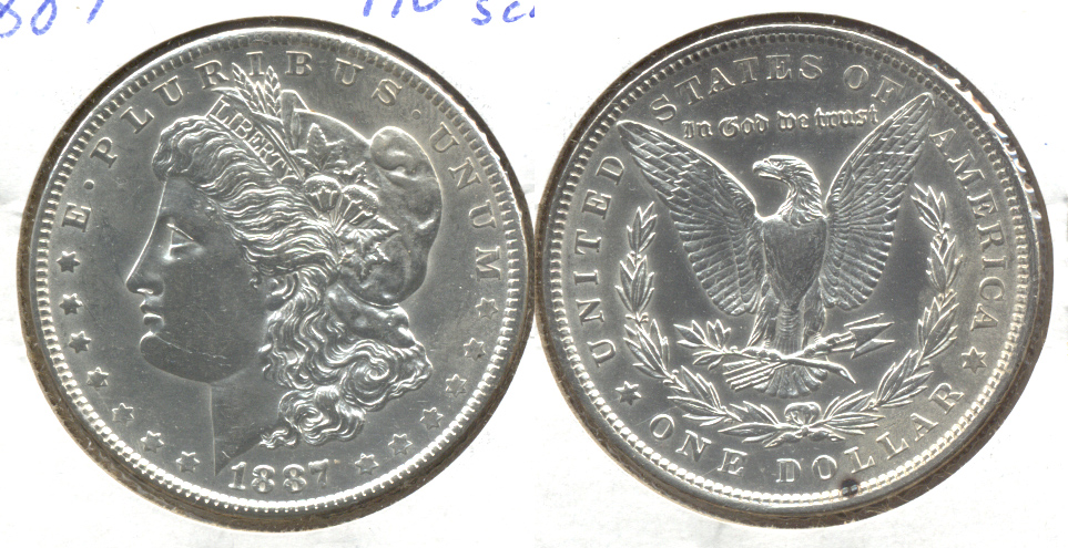 1887 Morgan Silver Dollar AU-50 c Cleaned Scratched