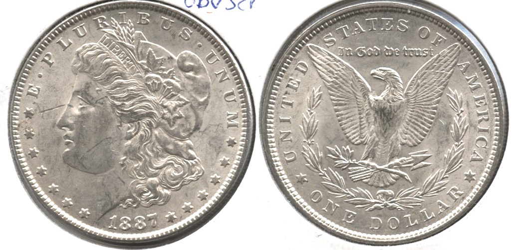 1887 Morgan Silver Dollar AU-50 #m Obverse Scratch