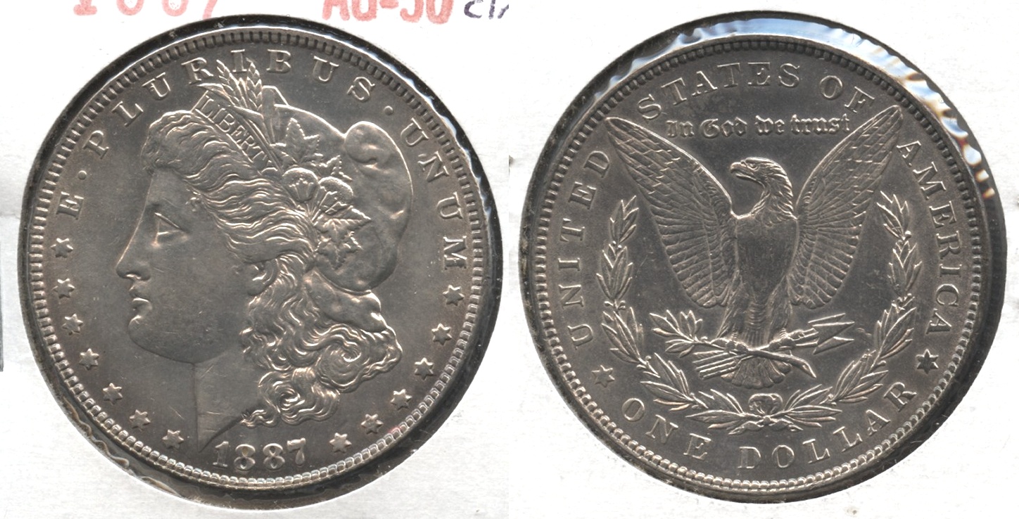 1887 Morgan Silver Dollar AU-50 #u Lightly Cleaned