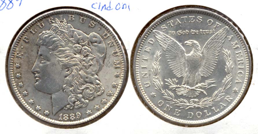 1889 Morgan Silver Dollar AU-55 c Cleaned Obverse