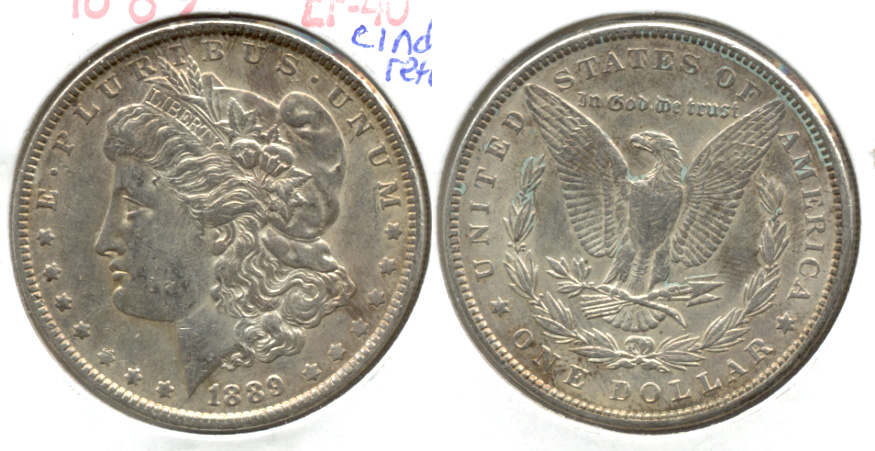 1889 Morgan Silver Dollar EF-40 ag Cleaned Retoned