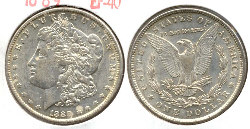 1889 Morgan Silver Dollar EF-40 t White Spots