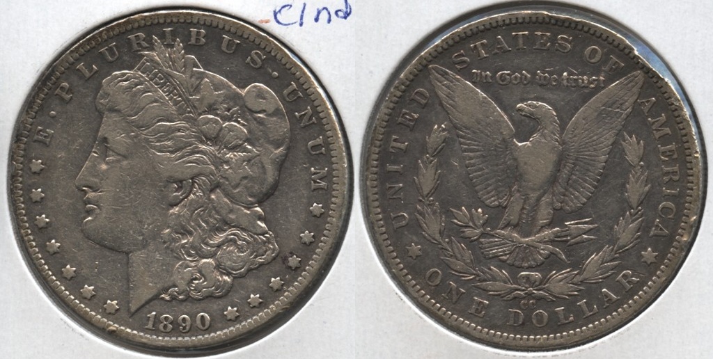 1890-CC Morgan Silver Dollar Fine-12 Cleaned