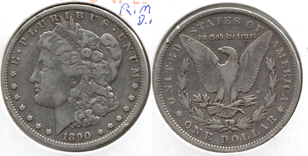 1890-O Morgan Silver Dollar VF-20 c Rim Dings