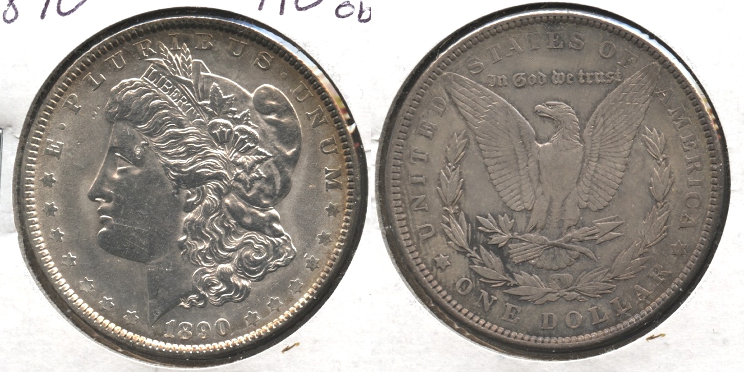1890 Morgan Silver Dollar AU-50 #l Cleaned Obverse