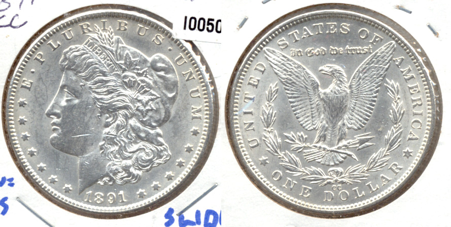 1891-CC Morgan Silver Dollar AU-55 Obverse Scratch