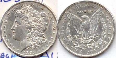 1891 Morgan Silver Dollar AU-50