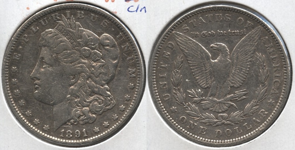 1891 Morgan Silver Dollar VF-20 h Cleaned