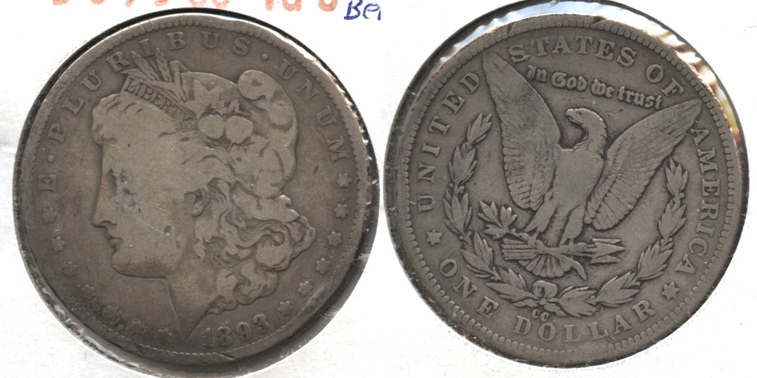 1893-CC Morgan Silver Dollar VG-8 #a Bent