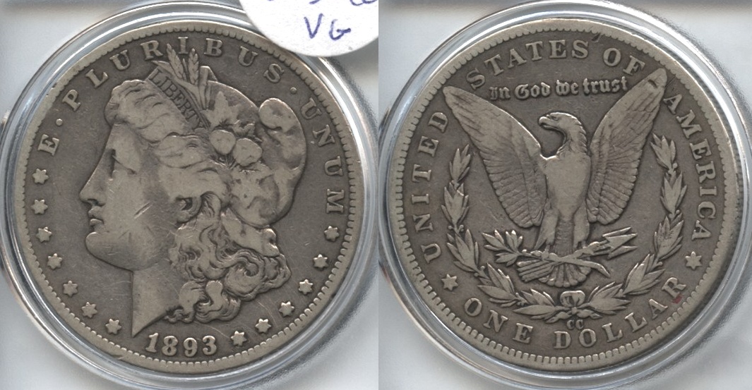 1893-CC Morgan Silver Dollar VG-8 #b VAM-1, Normal Die