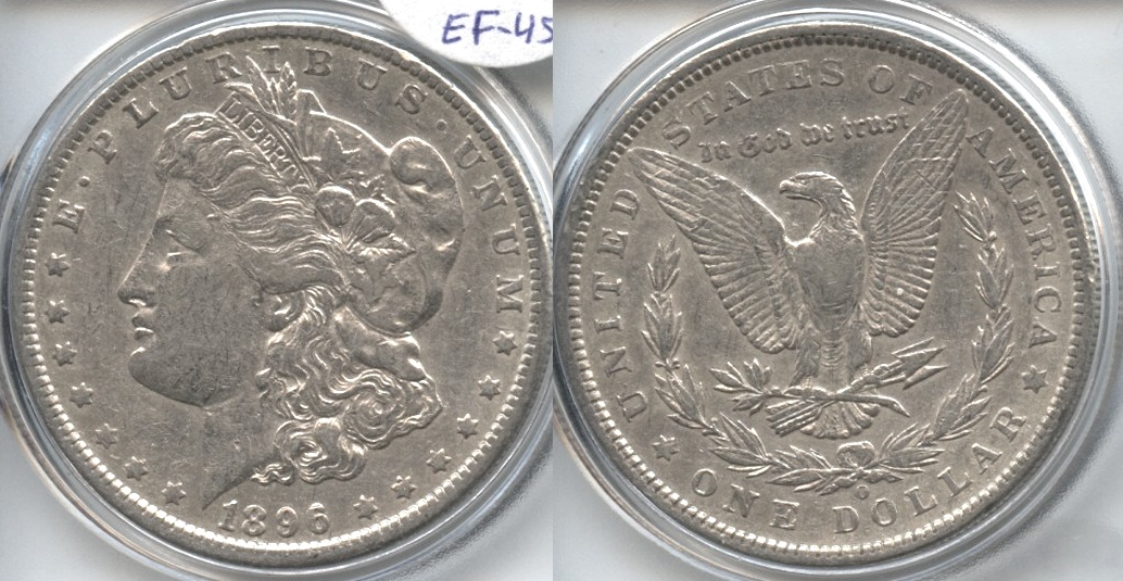 1896-O Morgan Silver Dollar EF-45 VAM-14, Doubled 6, O Tilted Right