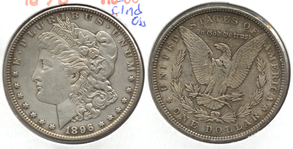 1896 Morgan Silver Dollar AU-50 s Cleaned Obverse