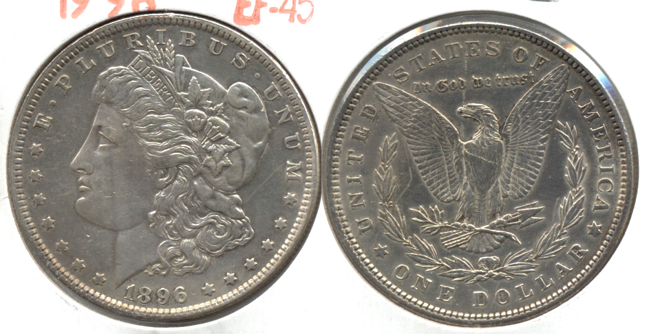 1896 Morgan Silver Dollar AU-50 v Cleaned