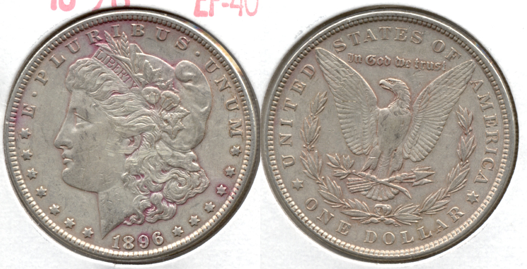 1896 Morgan Silver Dollar EF-40 y Obverse Scuffs